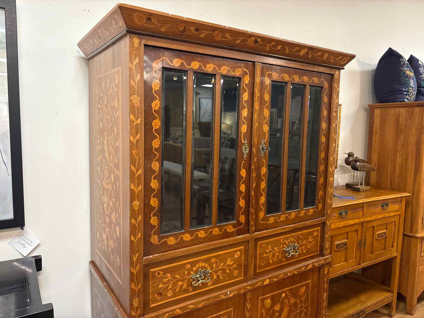 Antique Biedermeier 2-Piece Inlaid Cabinet