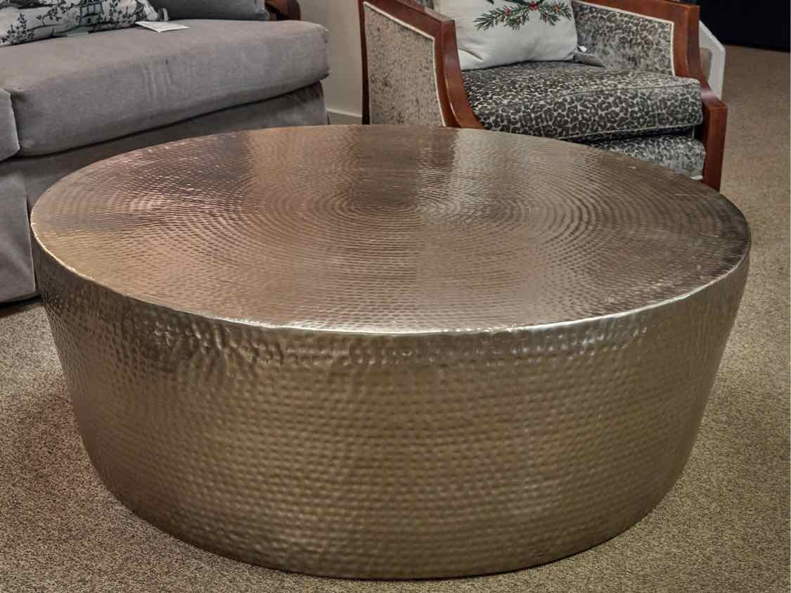 Global Views Large Izmir Hammered Cocktail Table in Nickel Finish