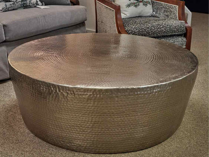 Global Views Large Izmir Hammered Cocktail Table in Nickel Finish