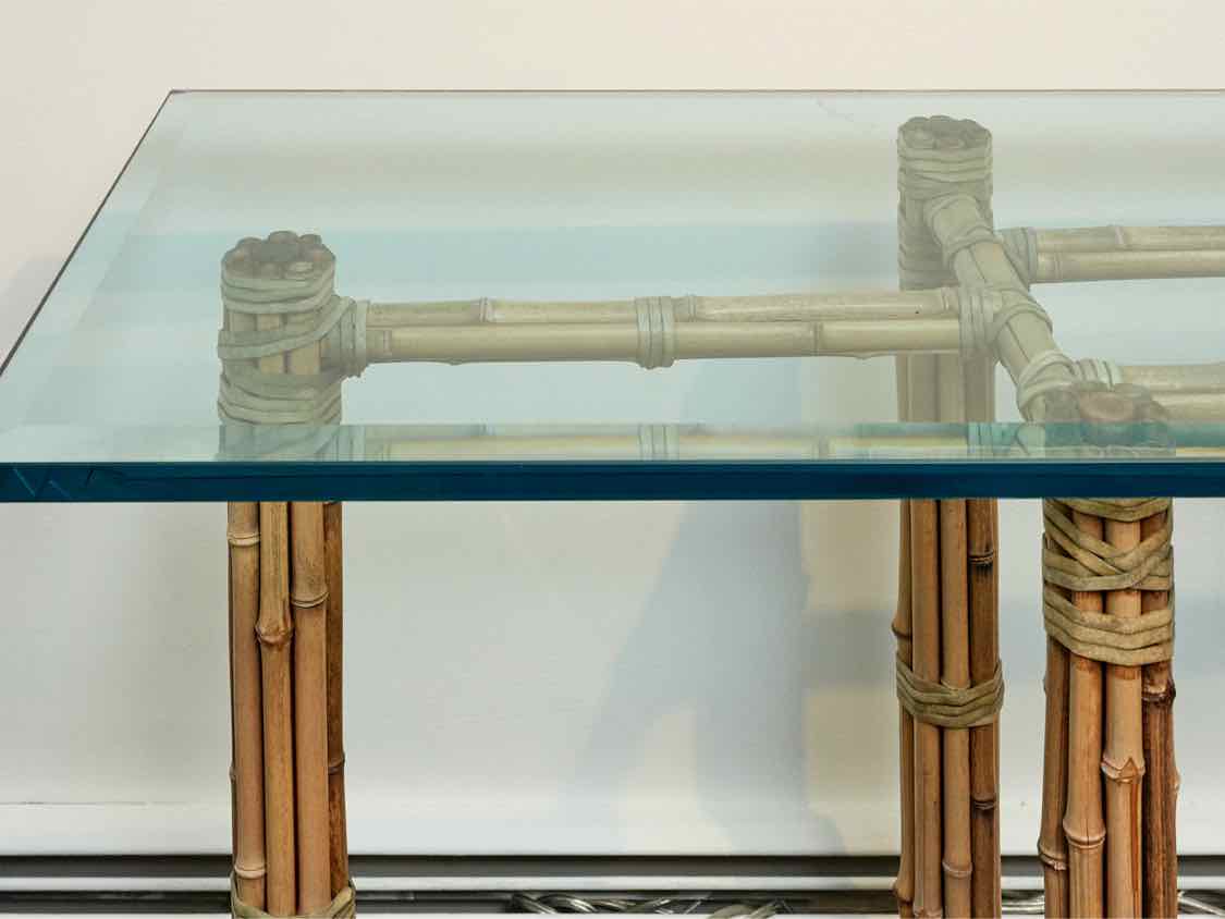 McGuire Glass Top Bamboo Base  Console
