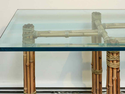 McGuire Glass Top Bamboo Base  Console