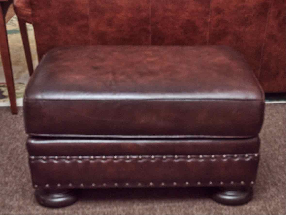 Bernhardt Brown Bonded Leather With Nailhead Trim Chair & Ottoman