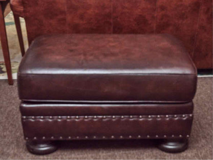 Bernhardt Brown Bonded Leather With Nailhead Trim Chair & Ottoman