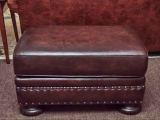 Bernhardt Brown Bonded Leather With Nailhead Trim Chair & Ottoman