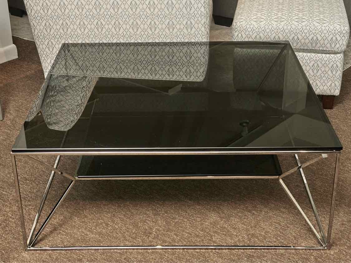 Dark Smoke Square Glass Cocktail Table with Chrome Base