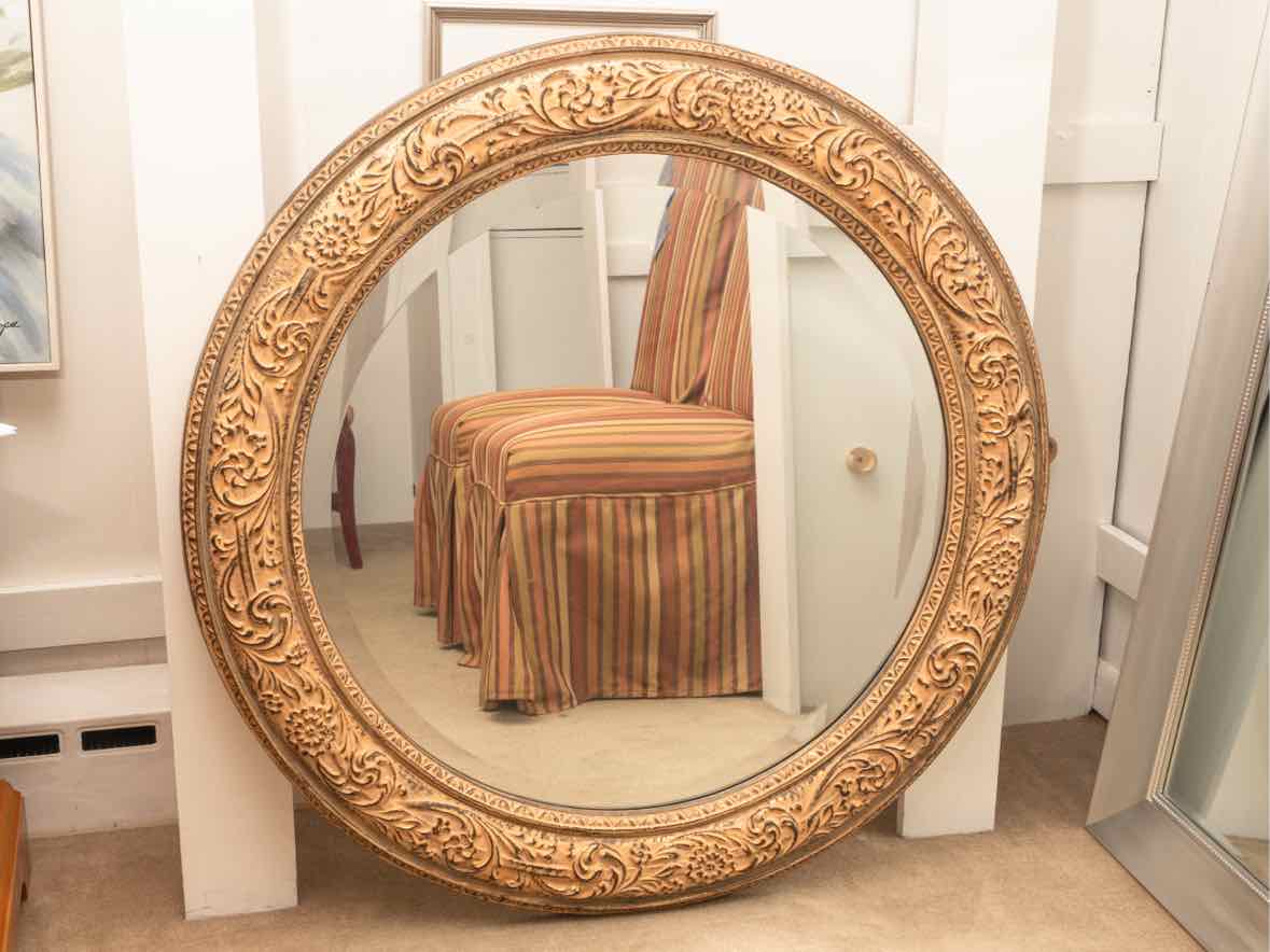 Brushed Gold Finish Scroll Design Mirror