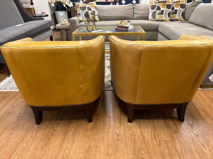 Pair of Leathercraft Mustard Leather Barrel Chairs