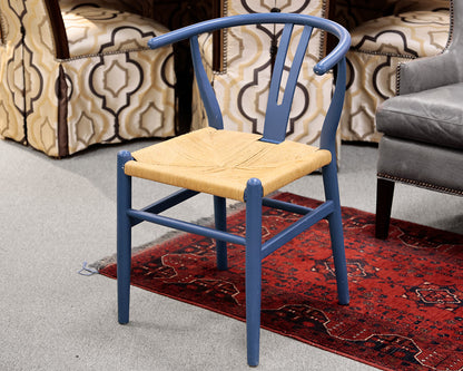 Set of 8 Blue Wishbone Dining Chairs