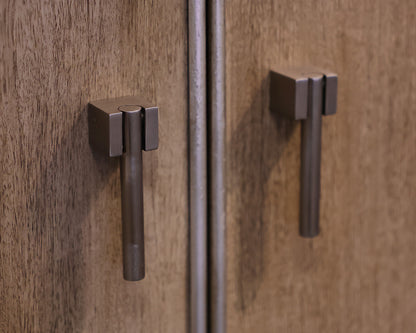 Hickory White Custom Tall Cabinet in Drifted Wood with Silver Trim