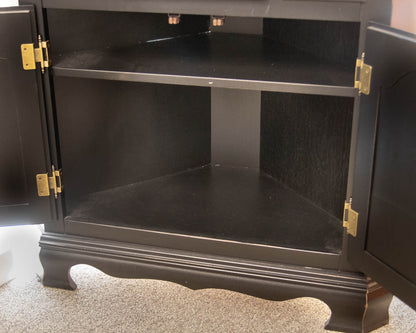 Canadel Black Distressed Corner Cabinet Featuring Glass Display Doors