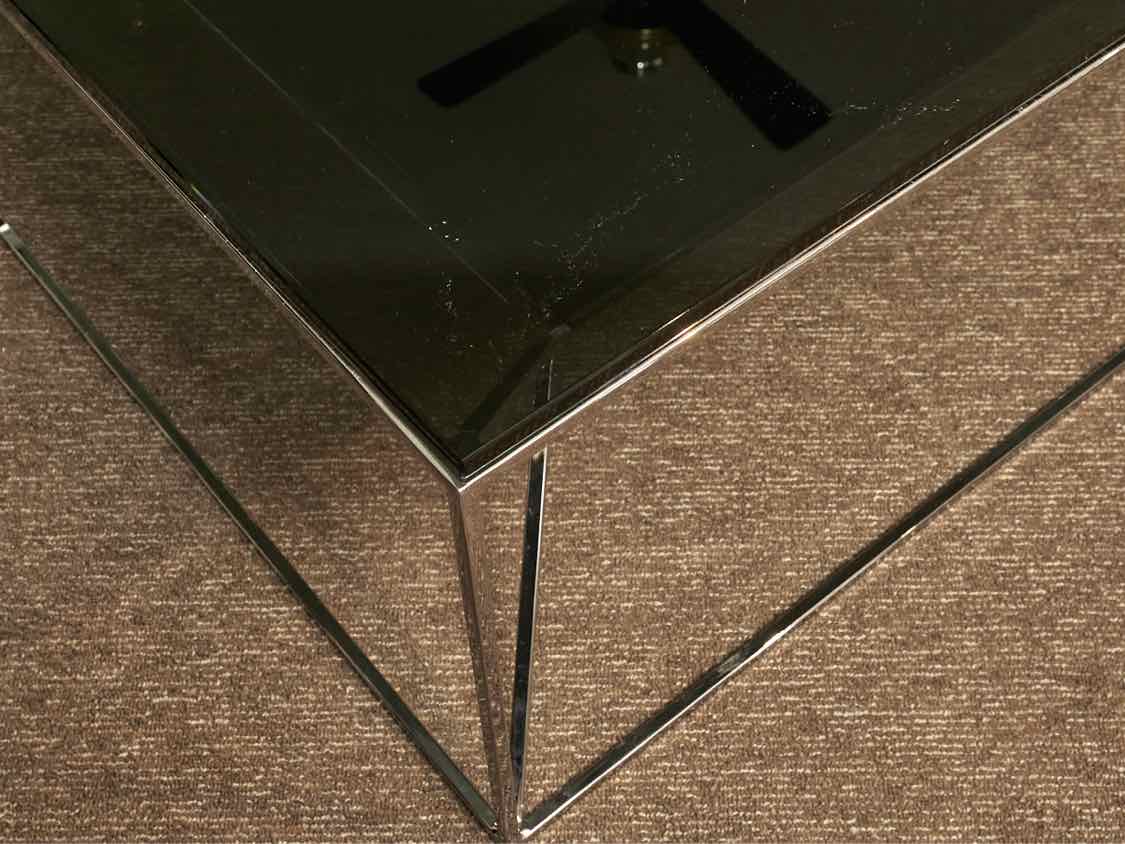 Dark Smoke Square Glass Cocktail Table with Chrome Base