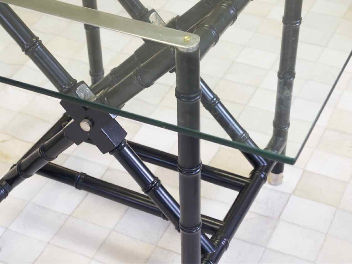 Black Bamboo Base With Glass Top Dining Table