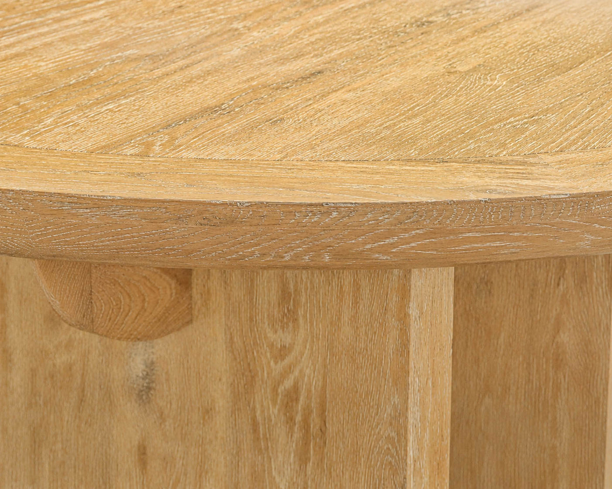 Light Washed Round Dining Table In Natural Reclaimed Wood Finish
