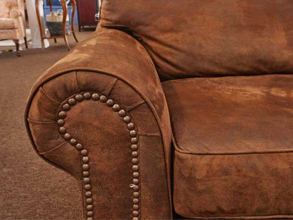 Klausner Micro Fiber Brown Suede 2 Cushion  Nailhead Trim Bun Feet Sofa