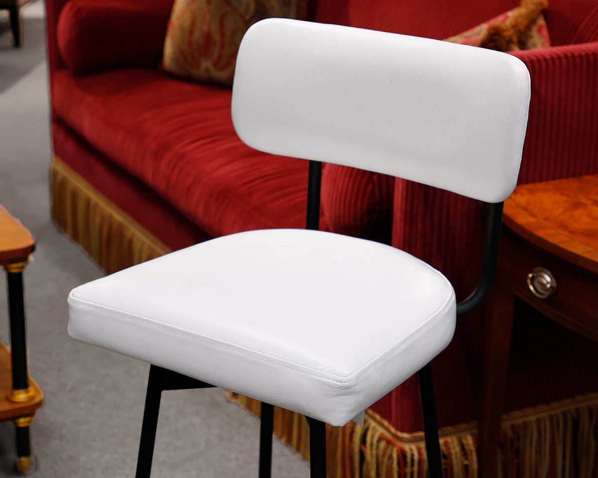 Set of 3 Pottery Barn White Leather Bar Stools