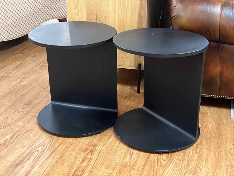 Pair of 'Giffon' Round Side Tables in Rustic Fossil Black Finish