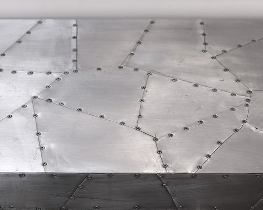 Hammered Metal Wrapped 4-Door Storage Console Table
