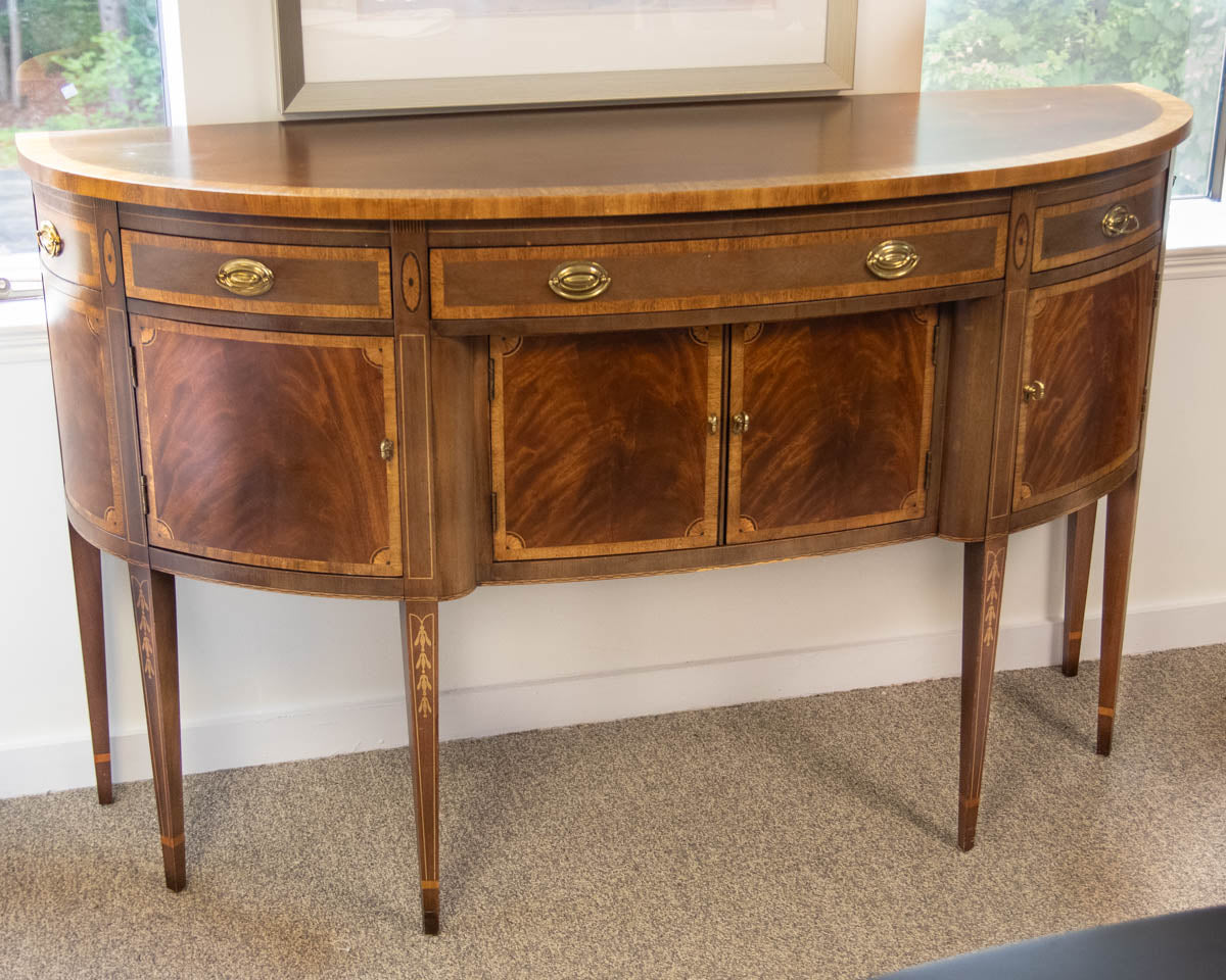 Hickory Inlaid Wood  Mahogany Server W/Turned Tapered Legs