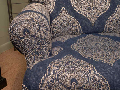 Indigo Blue With Paisley  Design Upholstery Chair & Ottoman