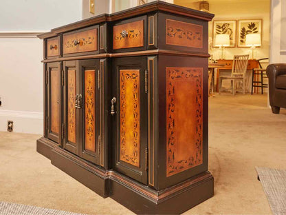 Black Finish With Stencil Accents 3 Drawer & 4 Door  Sideboard