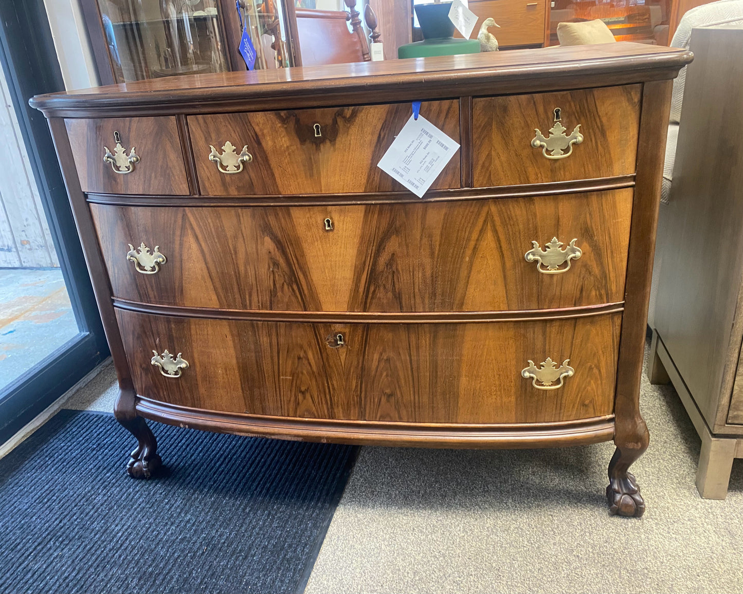 Ribbon Mahogany 5 Drawer Dresser with Brass Chippendale Hardware