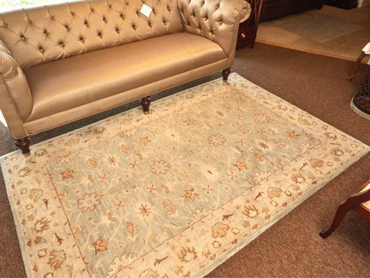 Kaleen Wool Area Rug In Light Green, Cream & Sepia