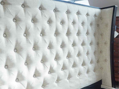 Queen  Linen Color Button Tufted Bed with Black Trim