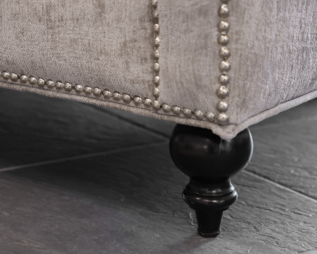 ZGallerie Tufted chair in Gray Chenille w/Silver Nailhead Trim. Espresso legs.