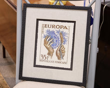 "Vintage Stamp II A" Matted Print in Textured Black Frame
