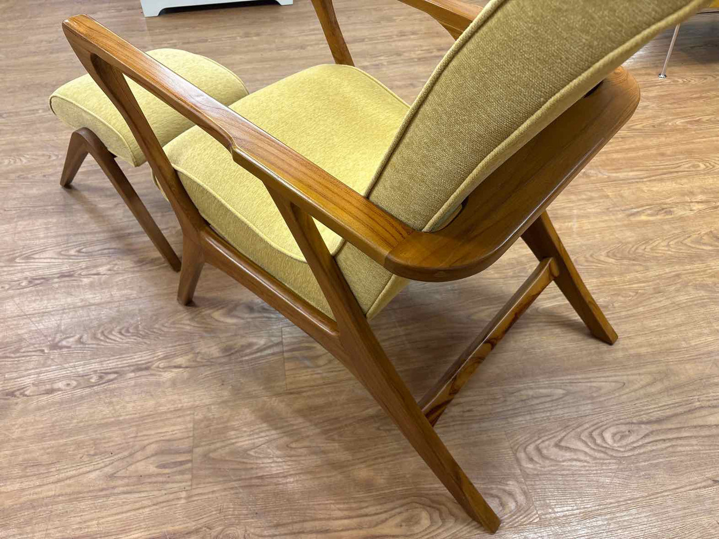 MCM-Style Teak Lounge Chair and Matching Ottoman