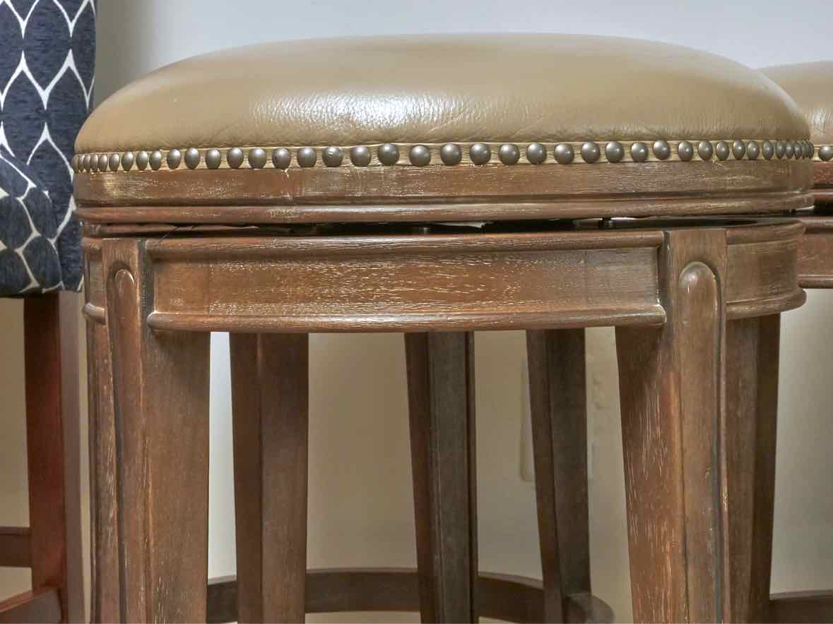 Set Of 3 Frontgate 'Anderson' Leather  Swivel  Counter Stools