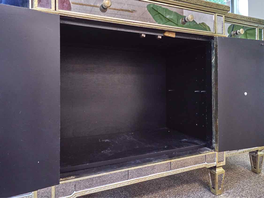 Smoked Glass Sideboard W/ Gold Detailing