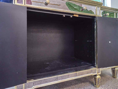 Smoked Glass Sideboard W/ Gold Detailing