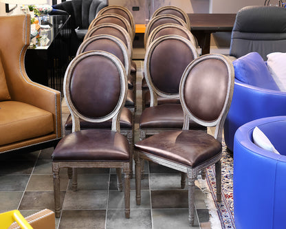 Set of 10 Restoration Hardware Vintage French Round Leather Dining Chairs