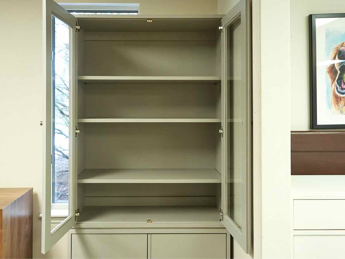 Gat Creek Tomlin Glass Cabinet in Hand-Glazed Light Rain Finish