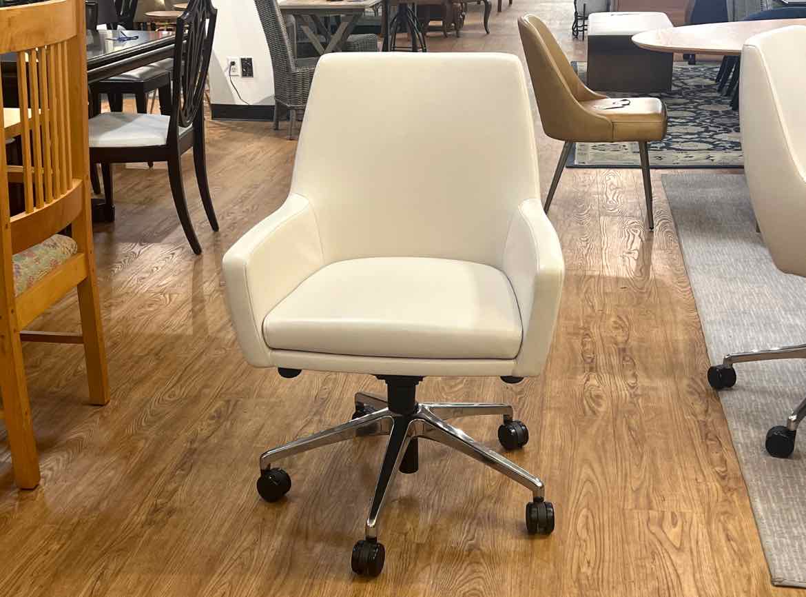 Bernhardt 'Cardan' Swivel Office Chair in Off-White Leather