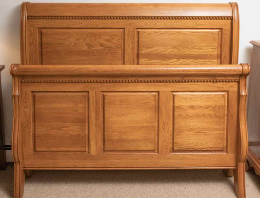 Kincaid Oak Panel Queen Sleigh  Bed with Wood Rails