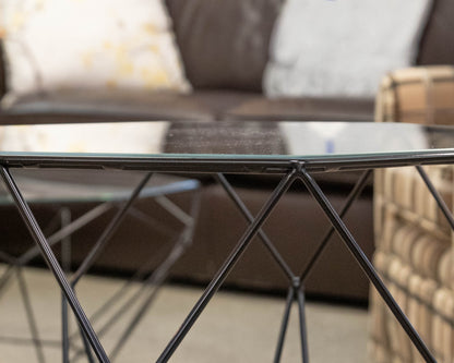 Roche Bobois 'Precious ' Glass Top Octagon Side Table with Black Wire Base