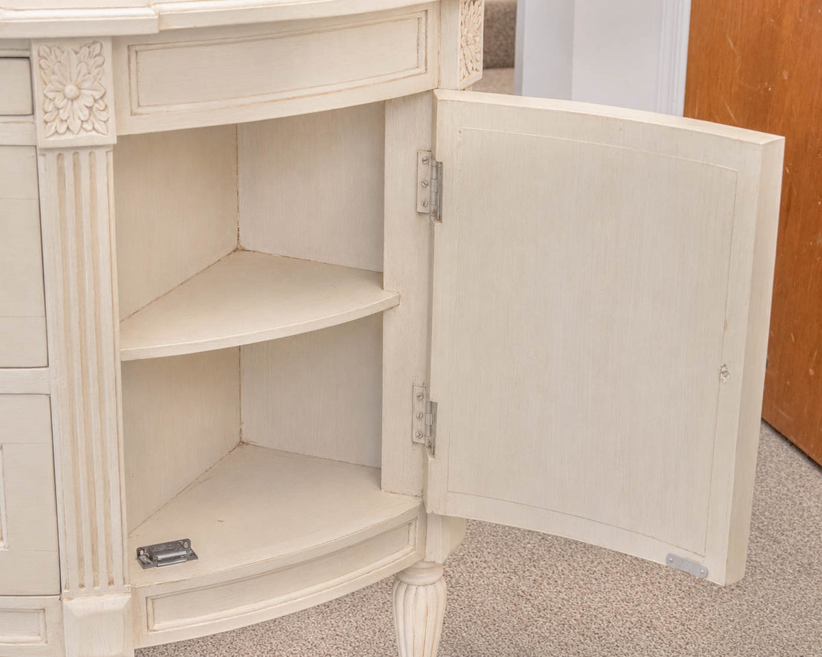 Cream Finish Demilune W/ 2 Doors & 3 Drawers