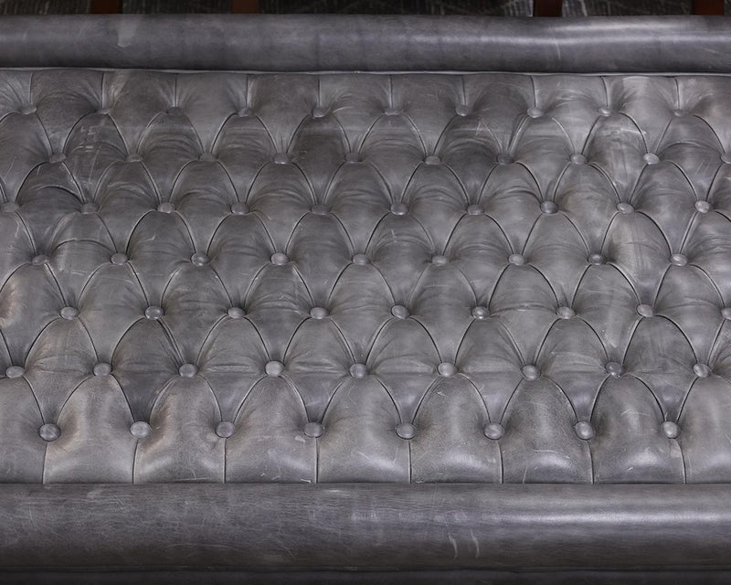 RH Tufted Grey Leather Ottoman on Casters