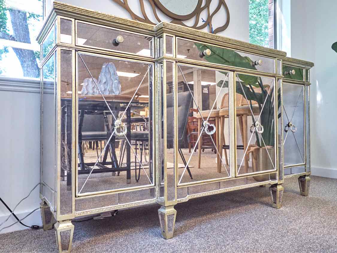 Smoked Glass Sideboard W/ Gold Detailing