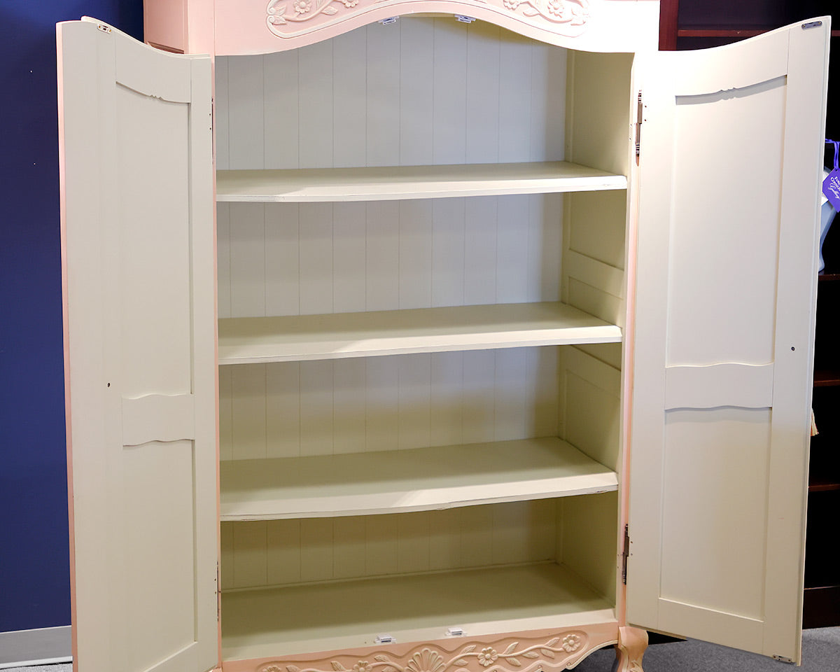Hand Carved Pink Painted Armoire