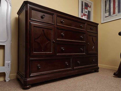 Bassett Dark Stain Finish 7 Drawer & 2 Door  Dresser