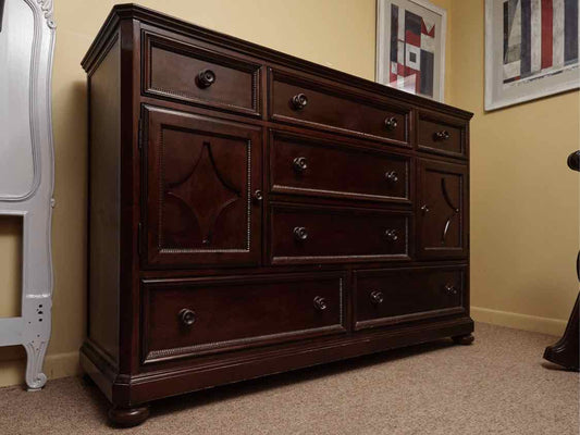 Bassett Dark Stain Finish 7 Drawer & 2 Door  Dresser