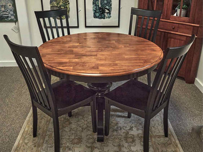 Round Dining Table with Butterfly Leat & Set of 4 Black Chairs