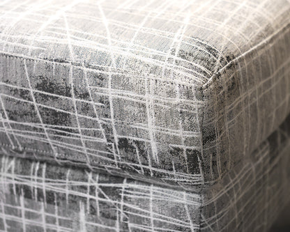 Bassett Custom Ottoman in Grey & White Sketch Abstract on Brushed Stainless Legs