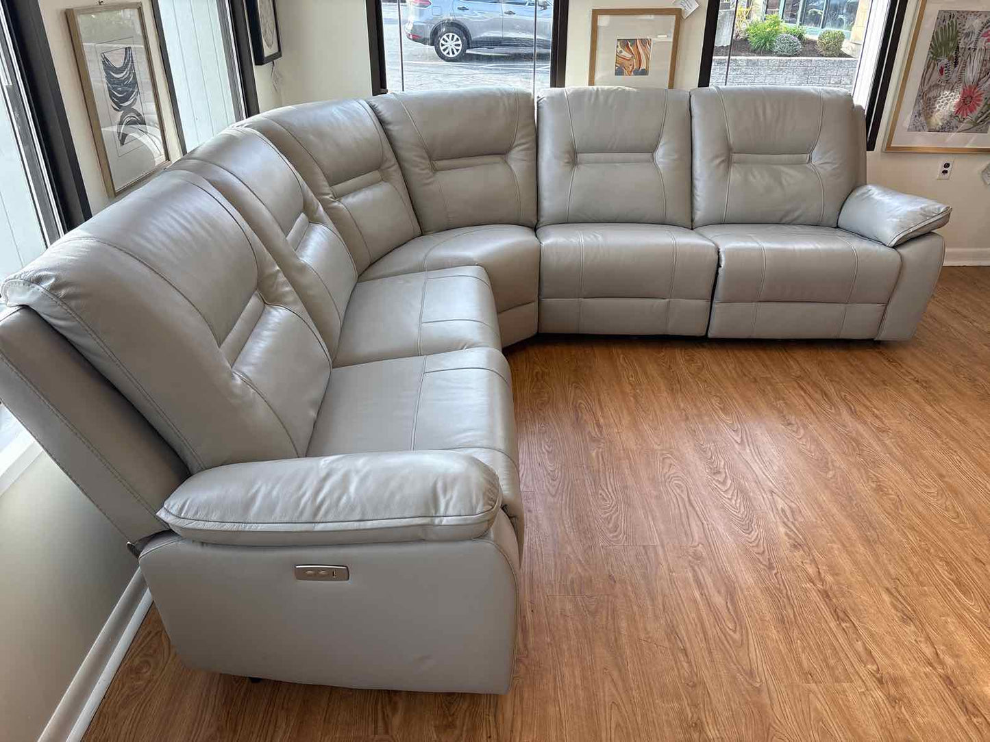Kuka Home Grey Leather Power Reclining Sectional