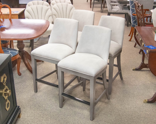 Bernhardt  Set of 4 Counter Stools In Light Gray Pebbled Suede
