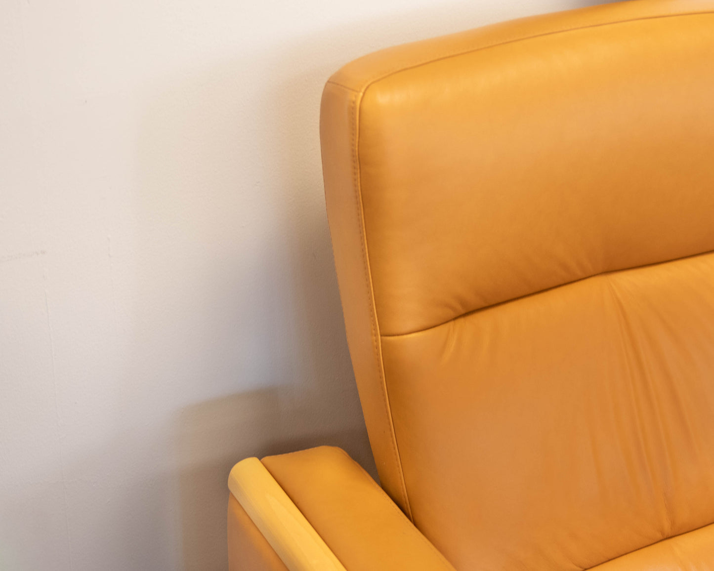 Ekornes Camel Leather High Back Reclining Loveseat