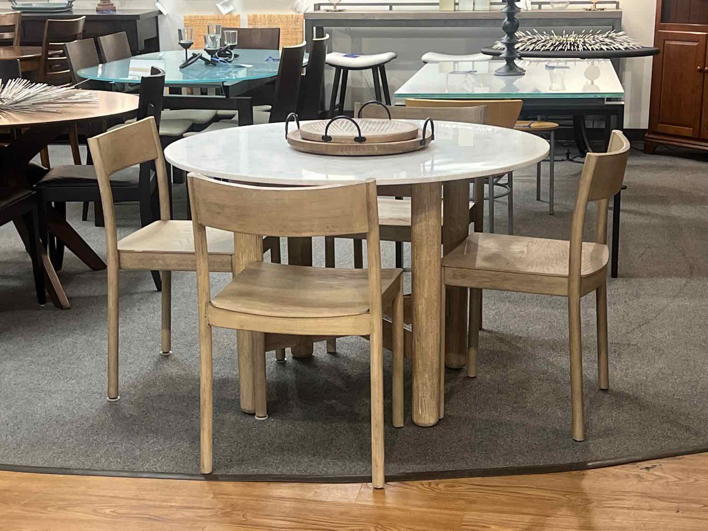 Williams Sonoma Marble Dining Table w/ 4 Washed Wood Chairs